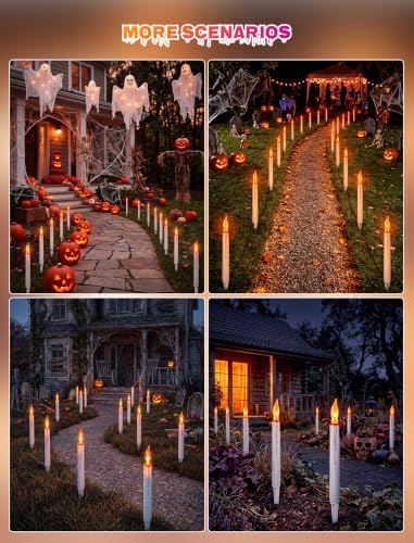 19.5Ft Halloween Pathway Lights, 10 C18 Flicker Flame Candles Stakes Lights - Image 7