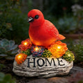 DECOUE Solar Garden Statue with Bird“Home”Sign,Outdoor Decor with Warm LED by DECOUE