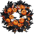 Sggvecsy Halloween Wreath with Artificial Pumpkin Handmade Black Maple Leave Skull Pumpkin Orange Berries 20''Front Door Decorations for Indoor Outdoor Home Halloween Festival Decoration by Sggvecsy