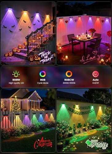 Brightown 8 Pack Solar Fence Lights Outdoor, 3000/4000/6000K/RGB 12 Modes - Image 6