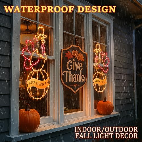 2 Pcs Large Thanksgiving Window Lights Turkey Decorations, Fall Decor Window Lights, LED Turkey Pumpkin Light 2026 Thanksgiving Decor with Timer & 8 Mode & Battery Operated (Yellow Red,17") - Image 6