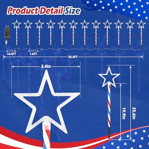 12 Pack 240 LED Patriotic Star Pathway Lights w/ 8-Mode for July 4th - Image 6