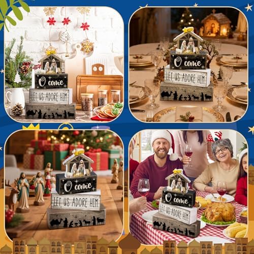 Lineshading 4 Pcs Halloween Table Decor Spooky Coffee Wooden Stacked Block - Image 4