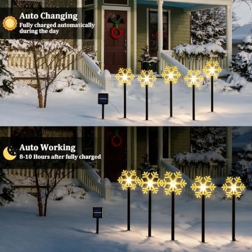 5 Pack Christmas Solar Pathway Lights, Snowflake Outdoor Decorations - Image 4