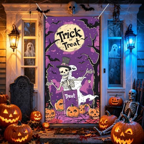 Halloween Door Cover, Fabric Front Door Porch Sign for Halloween Party by seewan