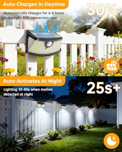 Aootek Solar Motion Sensor Lights Outdoor 120 LEDs, Black, 12 Pack - Image 5