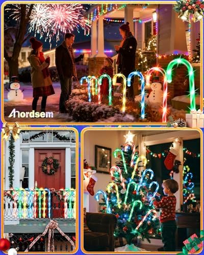 Anordsem Solar Christmas Decorations Outdoor: 21" Candy Cane Stake Lights 24 Pack - Waterproof LED 8 Colorful Lighting Models for Yard Pathway Xmas Tree Decor - 2026 New Year Gifts for Homeowners - Image 6