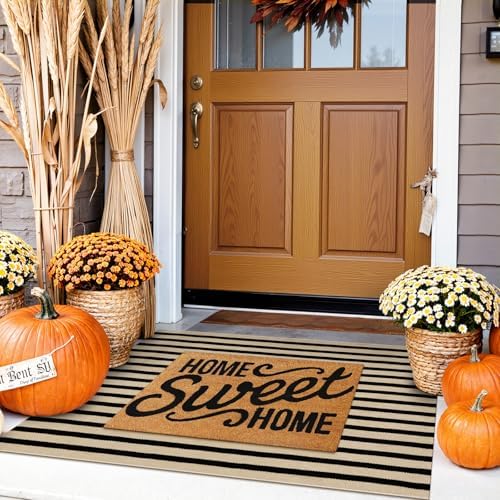 Fall Front Door Mat 2.3'x3.6', Cotton Washable Striped Outdoor Rug - Image 3