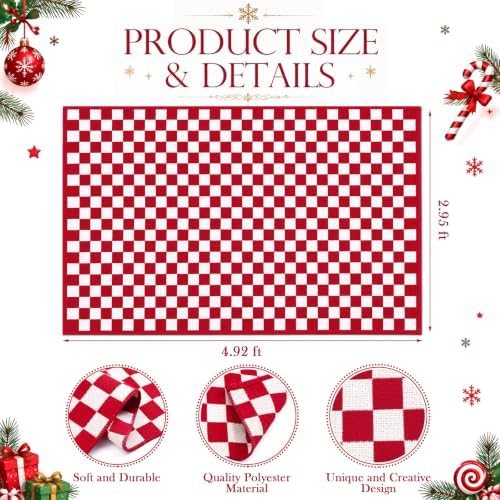 Duraaamo Red White Checkered Rug 3' x 5' for Christmas Outdoor Decor - Image 2