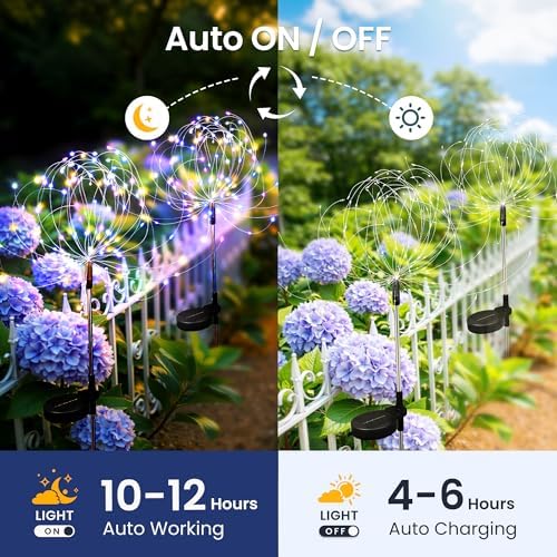 2Pack Solar Lights Outdoor, Multicolor Firework Lights - Image 5