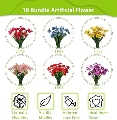 18 Bundles Artificial Flowers for Outdoor Indoor Fake Flowers uv Resistant Artificial Outside Flowers Faux Plastic Greenery for Porch Garden Home Wedding Spring Summer Patio Decor - Image 4