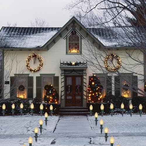 C9 Christmas Pathway String Lights, 38Ft Clear Pathway String Lights Outdoor with 25 Clear Bulbs and Stakes, Waterproof Walkway Lights for Outside Driveway Sidewalk Outdoor Christmas Decorations - Image 5