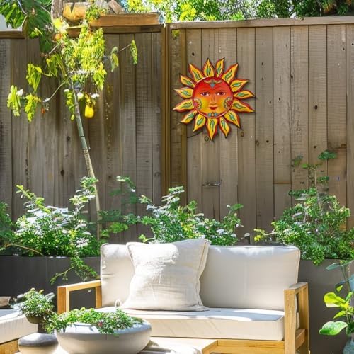 Metal Sun Flower Wall Decor - 12.87 inches Sun Wall Art Hanging Decorations for Outdoor, Home Garden Yard Patio Fence Bedroom Decor - Image 4