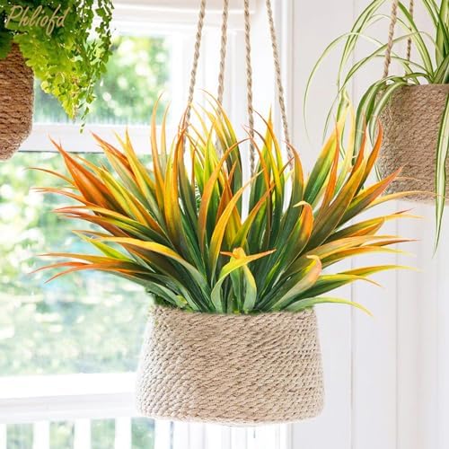 6Pcs Artificial Grass Fake Plants 17.3in Outdoor Plastic Plants UV Resistant Greenery Fake Grass for Home Window Garden Office Patio Hanging Planter Pathway Front Porch Décor Orange Yellow - Image 3