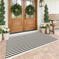 KOZYFLY Striped Rug 4x6 ft Cotton Woven Front Door Rugs, Beige and Black by KOZYFLY