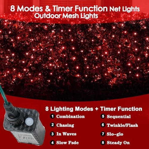 Christmas Net Lights Outdoor for Bushes, 6x5ft 120LED Net Light Outdoor Mesh Lights, Connectable Waterproof Net Light for Bushes,Garden,Yard,Trunk,Xmas Tree,Christmas Décor (Red) - Image 4