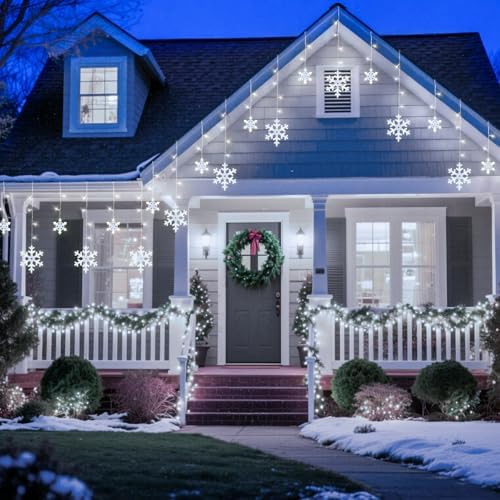 Brightown Christmas Snowflake Lights Outdoor - 13FT 192LED Snowflake String, 16 Drops, 12 Modes, Timer, IP65 Waterproof, Connectable Xmas Lights for Eaves Windows, Indoors & Outdoors - Image 6