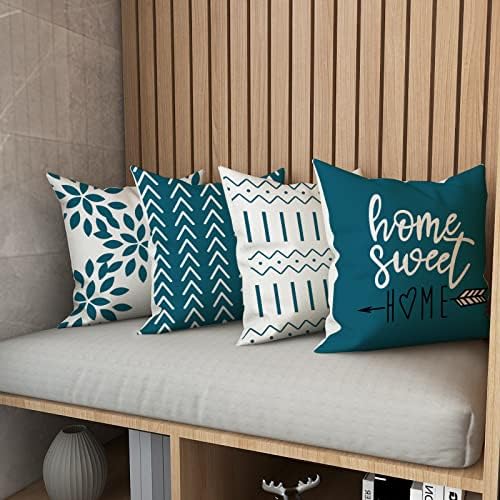 YCOLL Pillow Covers 20x20 Set of 4, Modern Sofa Throw Pillow Cover, Decorative Outdoor Linen Fabric Pillow Case for Couch Bed Car,Teal - Image 5