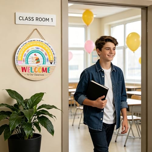 Welcome Sign for Classroom Door Decorations Welcome to Our Classroom Door Sign 12"x12" Welcome Back to School Door Hanger Wreath Classroom Signs for School Classroom Bulletin Board Teacher Supplies - Image 4