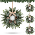 4 PCS Christmas Mini Cabinet Wreaths for Kitchen with Burlap Ribbon Norfolk Snowy Pine Needles Garland Pinecones Artificial Cedar Wreaths for Xmas Front Door Window Home Table Pillar Chair Wall Decor by Unknown