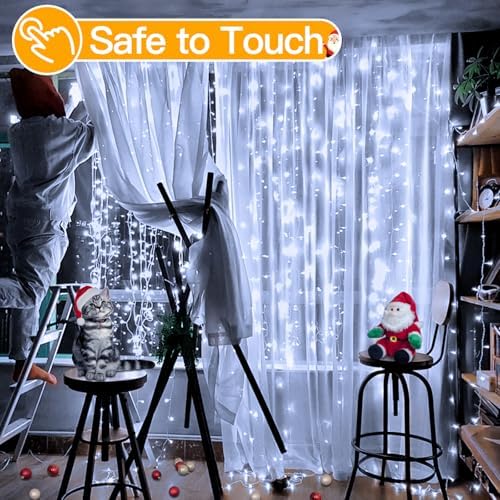 Ollny 300 LED 9.8ftx9.8ft Outdoor Waterproof Christmas Curtain Lights with Remote Timer 8 Modes, USB Powered, Cool White - Image 6