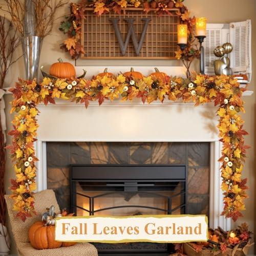 6 FT Lighted Fall Garland with Lights Pumpkins Automatic ON/Off - Image 6
