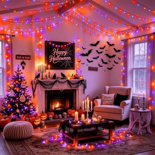 JMEXSUSS 1000LED Orange and Purple String Lights, Halloween Lights Plug in - Image 7