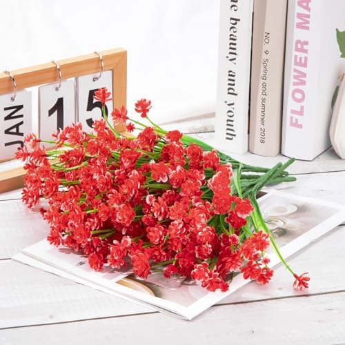 Ouddy Decor 24 Bundles Artificial Flowers for Outdoors Decorations, Red - Image 3