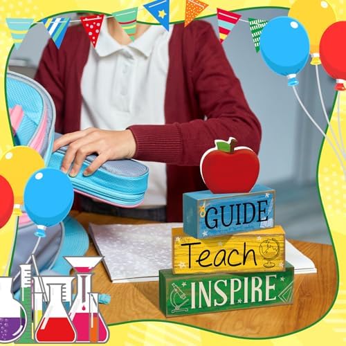 Yuntau 4 Pcs Back to School Gift for Teacher Wooden Apple Table Decor - Image 5