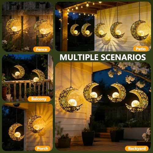 Solar Hanging Moon Lights,Outdooor Lanterns Waterproof Yard Decor Gifts - Image 3