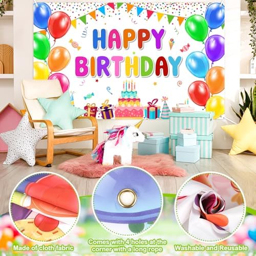 Happy Birthday Banner Backdrop Decorations Flag Outdoor 71x44 Inch,Colorful Rainbow Birthday Bunting for Boys Girls Indoor Home Party Supplies,Yard Sign Photography Background - Image 3
