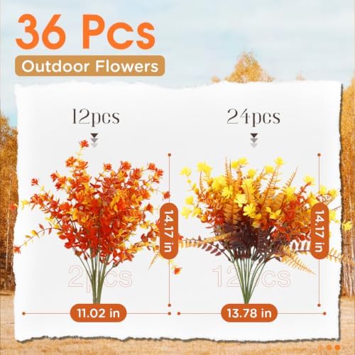 Artificial Fall Flowers for Outdoors,36 pcs Faux Outdoors Plants Realistic Artificial Autumn flower UV Resistant for outside Look Real Fake Plants for Thanksgiving Porch Decor Window planters wedding - Image 2