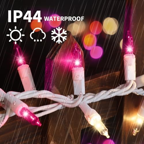 LAMPHOME Pink Clear Christmas Valentine's String Lights 100 Mini Incandescent Fairy Light Decor 20 Ft White Wire Indoor & Outdoor Party Patio Bedroom, Xmas Tree Garland Easter Holiday Decoration - Image 3