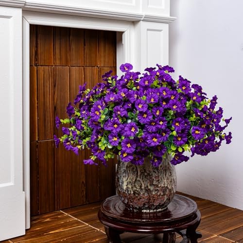 Artificial Faux Flowers for Outdoor 16 Bundles Fake Morning Glory,Purple - Image 5