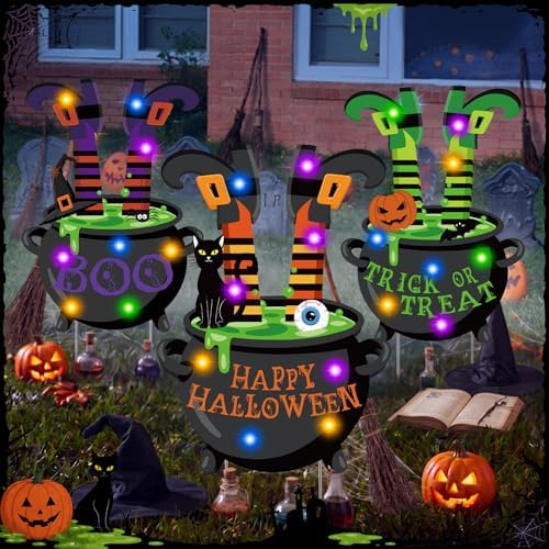 RattanView 3 Pcs Halloween Lighted Witch Legs Outdoor Decor with Stakes - Image 6