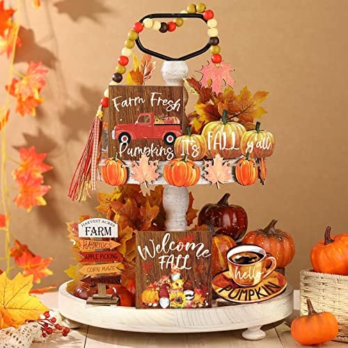 Ferraycle 12 Pcs Fall Tiered Tray Decor Set Autumn Table Decorations by Ferraycle
