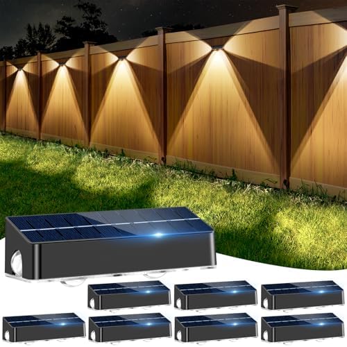 8 Pack Solar Fence Lights Outdoor with 3-Side Lighting by NIBUUECER