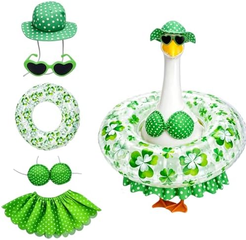 Hawaiian Porch Goose Outfit, Summer Bikini Costume with Sunglasses & Wreath, Fits 23" Goose Statue, Garden Lawn Patio Yard Outdoor Decoration (Green) by MeiAid