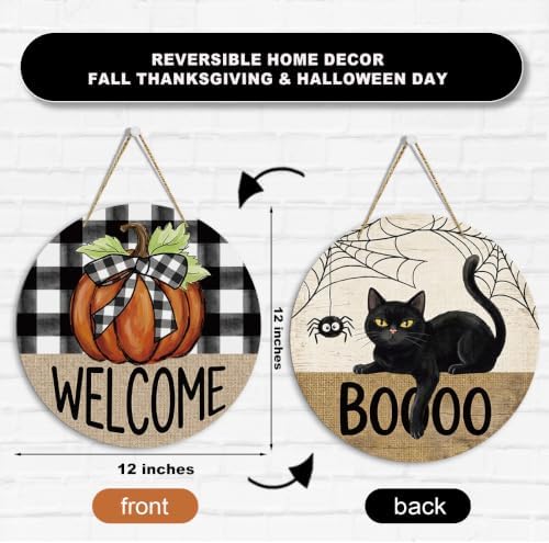 Fall Decor Black Cat Halloween Decor Reversible Sign for Outdside - Image 2
