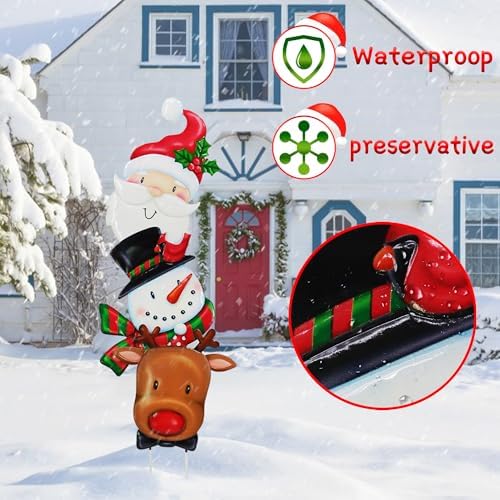 3 Pack Metal Christmas Yard Signs Decor for Multiple Stacked, Christmas Yard Stakes with Santa Claus Snowman Elk Fall Yard Decor for Outside Garden Yard Lawn Porch - Image 5
