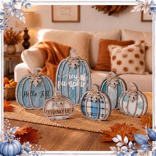 Leinuosen 6 Pcs Blue Fall Pumpkin Decor, Thanksgiving Table Centerpiece - Image 6