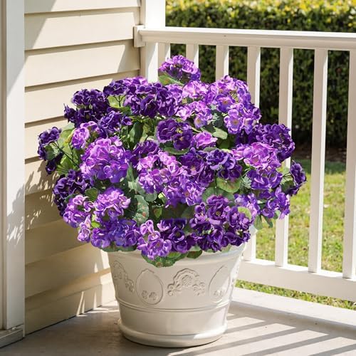 Artificial Geranium Fake Flowers for Outdoors Decoration, 6 Bundles Silk Geraniums Flower UV Resistant Look Real Faux Plants for Front Door Garden Porch Planter Patio Balcony Yard Indoor Home, Mix - Image 2