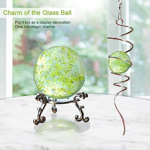 Glow in The Dark Gazing Ball Spiral, Wind Spinner Tail, Wind Spinners Stabilizer, Hanging Outdoor Decor for Garden Yard Art Decor Christmas Ornament Sun Catcher Rainbow Maker 13in Height - Image 2