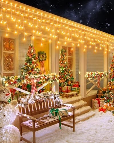 Christmas Lights Outdoor, 53 FT 486 LED Christmas Light for Outside, Timer & Memory, Plug in 8 Modes Hanging Fairy Light with 108 Drops for House Eaves Yard Patio Holidays Decorations, Warm White - Image 3