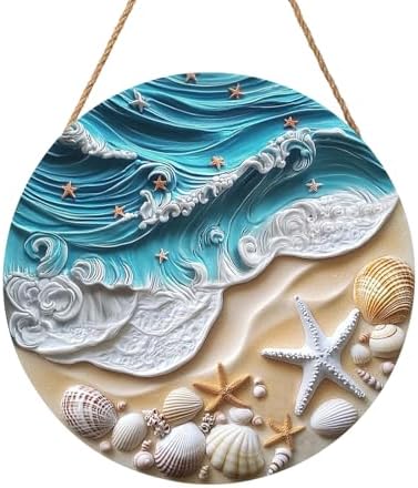 Beach Signs Coastal Coral Wreath for Front Door Hello Summer Door Hanger Nautical Sea Welcome Sign Ocean Starfish Theme Decorations Wooden Plaque for Indoor Wall Hanging Outdoor Outside Porch 12"x12" by welcometoourhome