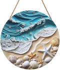 Beach Signs Coastal Coral Wreath for Front Door Hello Summer Door Hanger Nautical Sea Welcome Sign Ocean Starfish Theme Decorations Wooden Plaque for Indoor Wall Hanging Outdoor Outside Porch 12"x12" by welcometoourhome