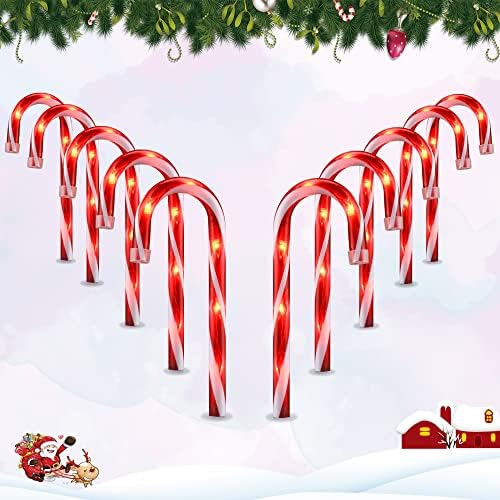 10 Pack Candy Cane Pathway Lights, Light Up Outdoor Christmas Decoration by VCOKEN
