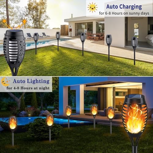KYEKIO 16Pack Solar Torch Light with Flickering Flame for Halloween Decor - Image 3