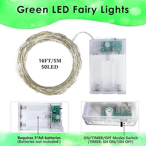 4 Pack Fairy Lights Battery Operated Halloween String Lights Timer Green - Image 6