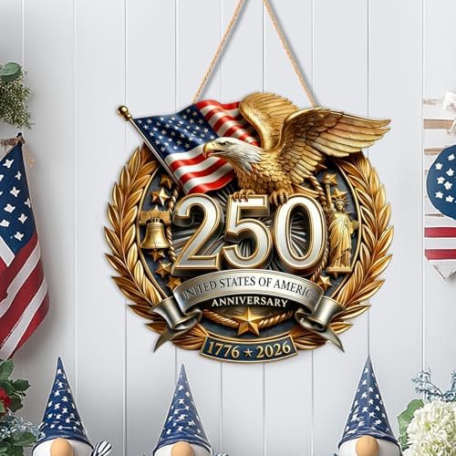 American Eagle Door Hanger Decor 250 Years Anniversary Door Wreath 1776-2026 250th Anniversary 4th of July Patriotic Double-Layer Wooden Hanging Sign for Home Front Door Porch Outdoor Decor - Image 4